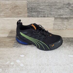 PUMA Voltaic Evo Kids Shoes Sz 1 Running Black Green Glare Mesh Slip On Sneakers